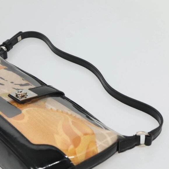 Salvatore Ferragamo Gancini Shoulder Bag Vinyl Black Beige Silver Auth 134739 - Picture 9 of 16